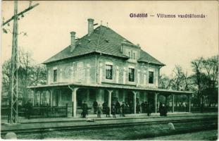 1918 Gödöllő, HÉV Villamosvasút Ferenc József téri megálló (ma Szabadság tér megállóhely), vasútállomás (EK) + "POSTAI ÜGYN."