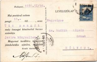 1930 Budapest V. Mössmer József asztalnemű menyasszonyi kelengye üzlete hátoldalon az üzlet reklámjá...