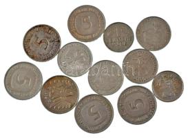 NSZK 1970-1991. 1M - 5M (12x) vegyesen, összesen 40M névértékben T:XF,VF FRG 1970-1991. 1 Mark - 5 Mark (12x) mixed lot of coins, total value of 40 Mark C:XF,VF