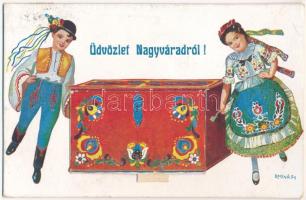 1941 Nagyvárad, Oradea; Magyar népviseletes leporello 10 mini képpel / Hungarian folklore leporello with 10 mini pictures s: Bernáth