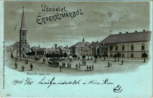 1901 Érsekújvár, Nové Zámky; Kossuth Lajos tér, templom, tér. Conlegner J. és Fia kiadása / church, square. Art Nouveau, litho (EK)