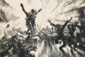 Aba-Novák Vilmos (1894-1941): Társaság (cím nélkül). Rézkarc, papír, nyomtatott jelzéssel, lapszéli ...