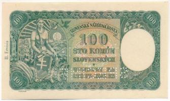 Szlovákia 1940. 100K II. kiadás "SPECIMEN" (minta) perforációval, csehszlovák bélyeggel T:...