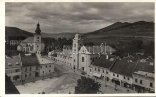 Rozsnyó with Tatra Bank, Undertaking company and May fest ad on the pavement
