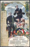 1917 Boldog újévet kíván Molnár Ignác kéményseprő mester Nagykárolyban, naptár, hajtott, restaurált, 36×22 cm
