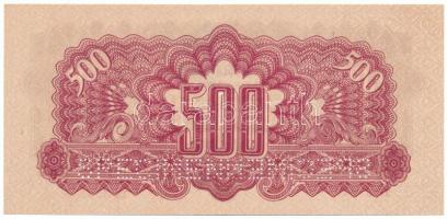 Csehszlovákia 1944. 500K "SPECIMEN" (minta) perforációval, felülbélyegzett csehszlovák bél...