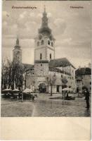 Besztercebánya, Banska Bystrica; vártemplom, tér, piac. Ivánszky Elek kiadása / church, square, market (kis szakadás / small tear)