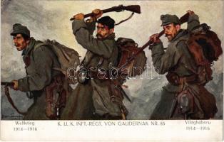 Weltkrieg 1914-1916 - K.u.K. Inft.-Regt. von Gaudernak Nr. 85. Verlag K.u.K. Kmdo. der 27. Inf. Trp. Dion. / Világháború 1914-16. A tiszta jövedelem a Kárpátokban elpusztított falvak újjáépítésére és a második hadsereg legénységi özvegyei és árvái alapítványra fordíttatik / WWI Austro-Hungarian military infantry regiment s: Hans Larwin