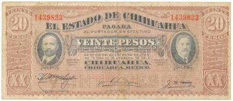 Mexikó / Forradalom / Chihuahua 1915. 20P "K" sorozat, hátoldalán felülbélyegzésekkel T:F Mexico / Revolution / Chihuahua 1915. 20 Pesos "K" serie with overprints on back C:F Krause P#S537