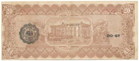 Mexikó / Forradalom / Chihuahua 1915. 20P "K" sorozat, hátoldalán felülbélyegzésekkel T:F
...