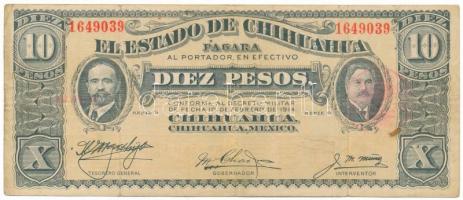 Mexikó / Forradalom / Chihuahua 1915. 10P "D" sorozat, hátoldalán felülbélyegzésekkel T:F Mexico / Revolution / Chihuahua 1915. 10 Pesos "D" serie with overprints on back C:F Krause P#S535