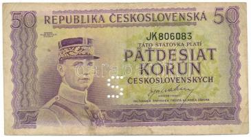 Csehszlovákia 1945. 50K perforált S betűvel T:VG Czechoslovakia 1945. 50 Korun with perforated S C:VG Krause P#62s