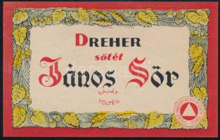 Dreher sötét János sör, Dreher-Haggenmacher Részvény Sörfőző címke, jó állapotban, 12x7,5 cm