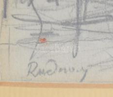 Rudnay Gyula (1878-1957): Táj. Ceruza, papír, jelzett. Dekoratív, üvegezett fakeretben, 9,5×14 cm