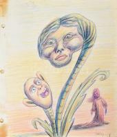 Móra László (1947-): Vázlatok, vázlatfüzet színes és grafitceruzás vázlatokkal, jelzett, 24×20 cm