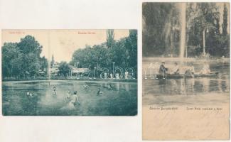 1905 Buziásfürdő, Baile Buzias; - 2 db régi képeslap: Szent Antal csodakút a tóval (az egyik javított) / 2 pre-1945 postcards, fountain, lake (1 is repaired)