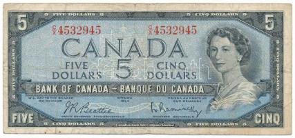 Kanada 1954. 5$ (átalakított haj) T:F-VG, pici szakadás Canada 1954. 5 Dollars (modified hair style) C:F-VG, tiny tear Krause P#77b