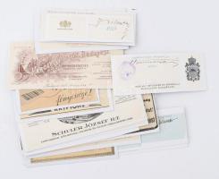 cca 1880-1940 15 db számlafejléc és reklám nyomtatvány, kartonon, céges papírok, aláírásokkal is