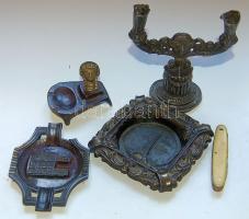 3db cin hamu- és gyertyatartó és egy régi bicska