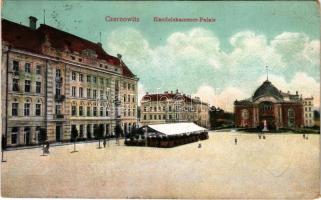 1915 Chernivtsi, Czernowitz, Cernauti, Csernyivci (Bukovina, Bucovina, Bukowina); Handelskammer-Palais. Verlag Leon König / chamber of commerce, square + "K.u.k. Zensurkommission in Czernowitz" (EK)