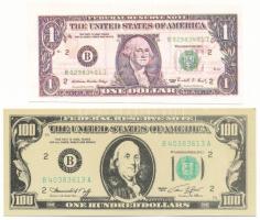 Amerikai Egyesült Államok DN 1$ reklámpénz (kisméretű) + 100$ játékpénz (kisméretű) T:XF,F USA ND 1 Dollar advertising money (small) + 100 Dollars play money (small) C:XF,F