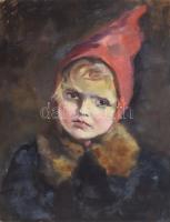 Jelzés nélkül, XX. sz. első fele: gyerek portré (kétoldalas mű, hátoldalán bibliai jelenet). Olaj, k...