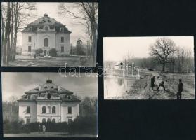 1958 Karapancsai fotók, 3 db, 2 fotón a karpancsai [Frigyes főherceg] vadászkastéllyal, a hátoldalakon feliratozva, 6x9 cm