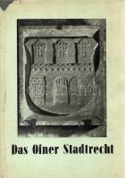 Mollay, Karl (herausg.):  Das Ofner Stadtrecht. Eine Deutschsprachinge Rechtssammlung des 15. Jahrhunderts aus Ungarn. Budapest, 1959. Akadémiai Kiadó (Akadémiai Nyomda). 237 + [3] p. + 14 t. + 2 térkép (egy kihajtható). Egyetlen kiadás. Buda város német nyelven írt, kéziratban maradt középkori törvénygyűjteménye, melyet a hagyomány az 1439 körül leköszönő Johannes Siebenlinder budai városbíróhoz köt. A jogtörténeti forrás jelentősége nagy, hazánkban a szabad királyi városok jogrendjét az itt kidolgozott budai városi jog alapozta meg. (Monumenta Historica Budapestinensia. Tom. I.) Aranyozott kiadói egészvászon kötésben, illusztrált, enyhén sérült kiadói borítóban. Jó példány.