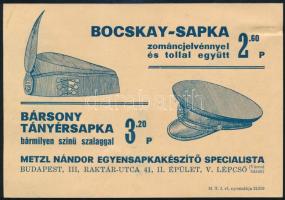 cca 1930 Bocskai sapka reklám levelezőlap