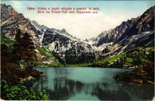 Tátra, Magas-Tátra, Vysoké Tatry; kilátás a Jégtói-völgybe a Poprádi tó felől. Cattarino S. utóda Földes Samu kiadása / Blick ins Eissee-Thal vom Poppersee aus / mountains, lake (kopott sarkak / worn corners)