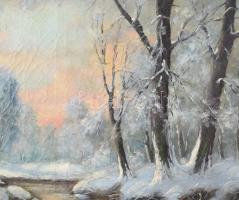 Reményi Géza: (XX. sz. első fele): Téli táj. Olaj, vászon, jelezve jobbra lent. Fakeretben, 65,5×100...