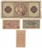 Horvátország / Független Horvát Állam 1942. 50b + 1K + 2K + 1943. 5000K C:AU-VG, anyaghiány
Indepen...
