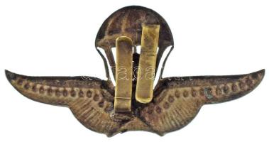 ~1930-1940. "Ejtőernyős levente jelvény - változat" bronz lemezjelvény, hátlapon rögzítőpá...