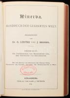 Minerva. Handbuch der Gelehrten Welt. I. Band: Die Universitäten und Hochschulen usw., Ihre Geschichte und Organisation. Bearbeitet von Dr. G. Lüdtke und J. Beugel. Strassburg, 1911, Karl J. Trübner. Német nyelven. Kiadói aranyozott félvászon-kötés, festett lapélekkel, kissé kopott, kissé foltos borítóval.