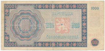 Csehszlovákia 1945. 1000K T:F,VG nagyobb beszakadás Czechoslovakia 1945. 1000 Korun C:F,VG big tear ...