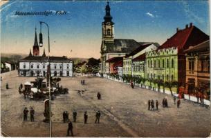 1940 Máramarossziget, Sighetu Marmatiei; Fő tér, piac, templom / main square, market, church + "1940 Máramarossziget visszatért" So. Stpl. (kopott sarok / worn corner)