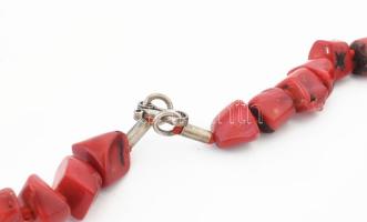 Vörös korall nyakék, medálon türkiz berakásokkal is, h: 58 cm, nagy korall elemekkel