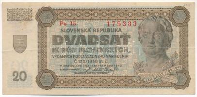 Szlovákia 1942. 20K T:F erős papír Slovakia 1942. 20 Korun C:F strong paper Krause P#7