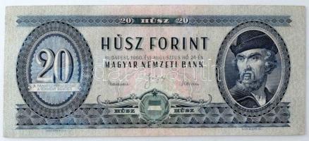 1960. 20Ft "C 076 086222" T:F kopott papír Hungary 1960. 20 Forint "C 076 086222" C:F worn paper Adamo F12