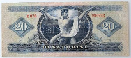 1960. 20Ft "C 076 086222" T:F kopott papír Hungary 1960. 20 Forint "C 076 086222"...