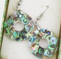 Paua kagylómozaik fülbevaló pár, díszdobozban