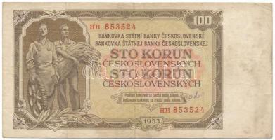 Csehszlovákia 1953. 100K T:F,VG Czechoslovakia 1953. 100 Korun C:F,VG Krause P#86