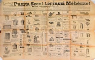 Puszta Szent Lőrinczi Méhészet Bp. II. árakat tartalmazó termékismertető plakát, szakadásokkal, 64×94 cm