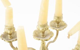 Szecessziós ötágú gyertyatartó. Öntött bronz, m: 32 cm