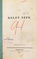 Széchenyi István: A kelet népe. Pozsony, 1841, Wigand Károly. 2. kiadás. 326 p. Aranyozott gerincű félvászon kötésben apró sérüléssel, a címlapon javítással, korabeli és későbbi tulajdonosi bejegyzésekkel. Széchenyi talán legnagyobb vihart kiváltó munkája. Kossuth még ugyanebben az évben válaszolt Felelet című munkájában. A kor olyan neves politikusai közül is számosan megszólaltak Kossuth mellett, mint Wesselényi, Deák és Eötvös József, sőt még a Széchenyi feltétlen hívének számító Fáy András is bírálta emiatt mentorát. Kettejük vitája egészen 1848-ig tartott.