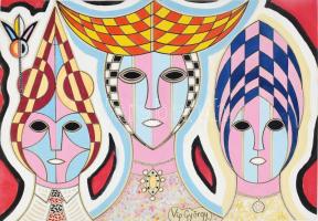 Vig György (George Vig) (?-): Maszkok (cím nélkül). Olaj, karton. Jelzett. 48,5×70 cm.