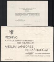 ca 1927 Magyar Cserkésszövetség beszámoló levél angliai jamboreeról + Magyar dalosszövetség meghívó ...