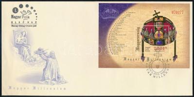 2001 Magyar Szent Korona blokk FDC-n (6.000)