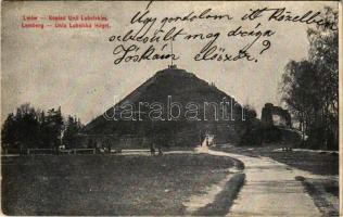 Lviv, Lwów, Lemberg; Kopiec Unii Lubelskiej / Unia Lubelska Hügel / Union of Lublin Mound, monument + "K.u.K. Militarzensur Lemberg" (crease)