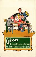 Bier gibt Feuer u. Schwung Das beste Getränk für alt u. jung. Gösser Brauerei A.G. Leoben-Göss, Steiermark-Austria / Austrian Gösser beer advertisement s: Schmidtbauer